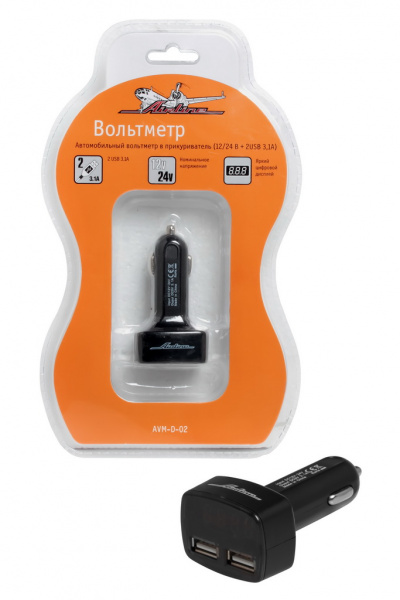 Описание для Вольтметр + 2USB 3,1A в прикуриватель 12-24В AIRLINE